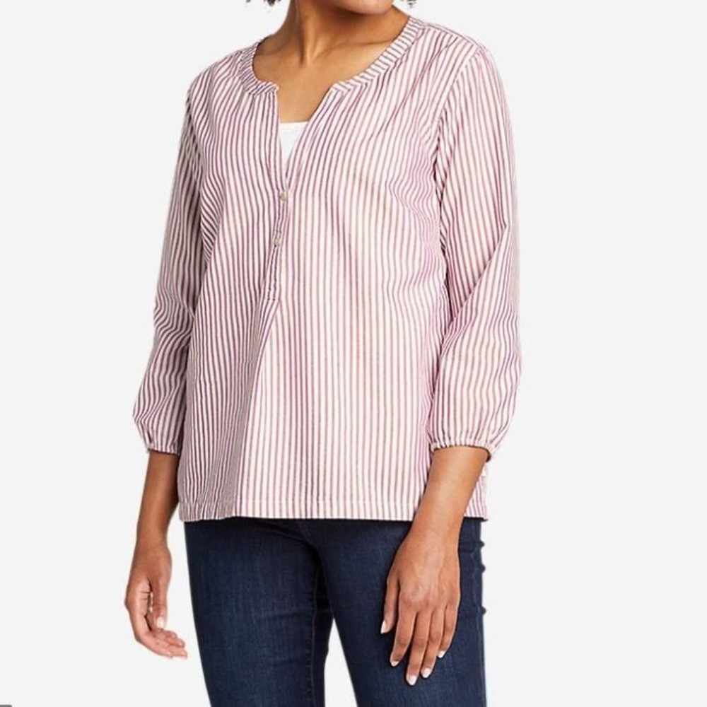 Eddie Bauer 3/4 Sleeve Etesian Henley Berry NWT S